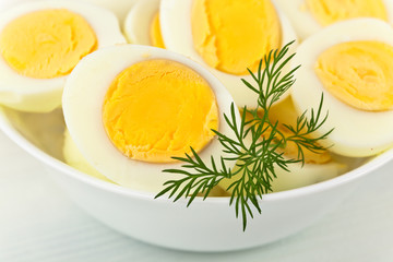 boiled eggs in  white dish