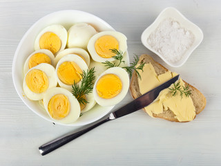 boiled eggs in  white dish