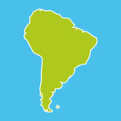 South America map blue ocean and green continent. Vector