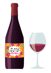 赤ワインとワイングラス　2016年ボジョレーヌーヴォーイメージ