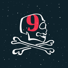 Number nine logo in vintage style skull.