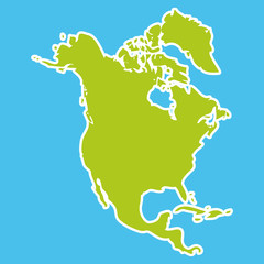 North America Map Green continent on blue background. Vector