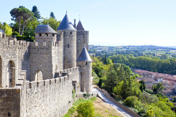 Fototapeta na wymiar Carcassonne city and a view of the village in France