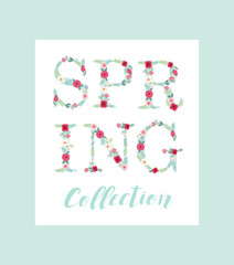 Beautiful seasonal shop banner with letters decorated with hand drawn rustic flowers