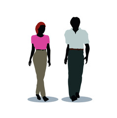 man and woman silhouette in walking pose