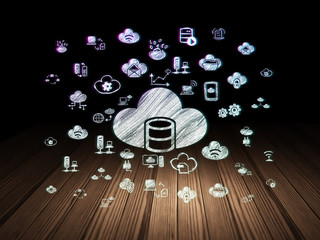 Cloud technology concept: Database With Cloud in grunge dark room