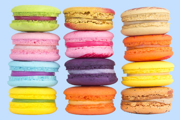 multicolor macaron on pastel Light Blue color background.