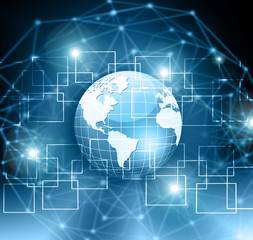 Best Internet Concept of global business. Globe, glowing lines on technological background. Electronics, Wi-Fi, rays, symbols Internet, television, mobile and satellite communicationsblue blur
