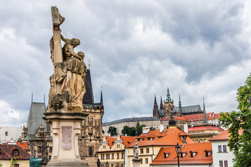 Statue on Charles Bridge (Karluv most, 1357). Prague, Czech Rep.