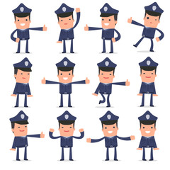 Set of Funny and Cheerful Character Officer showing thumb up as