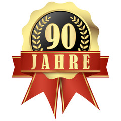 Jubilee button with banner and ribbons for 90 years