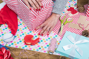 wrapping Christmas gift and presents