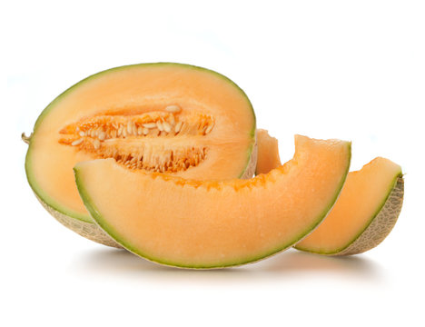 melon's half and slices isolated on white background