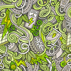 Cartoon cute doodles hand drawn Electric vehicle seamless pattern