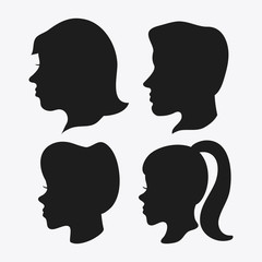 people woman man male female head person human profile silhouette icon. Flat and Isolated design. Vector illustration