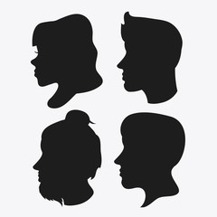 people woman man male female head person human profile silhouette icon. Flat and Isolated design. Vector illustration