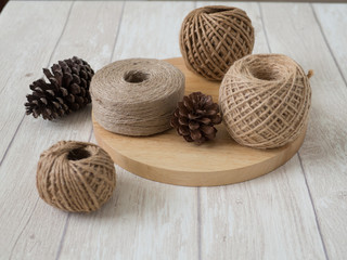 hemp rope on warm wood background