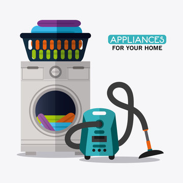 Vacuum Washer Cloth Appliances Supplies Electronic Home Icon. Colorful And Flat Design. Vector Illustration