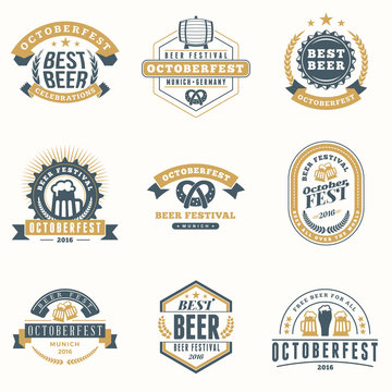 Beer Festival Octoberfest celebrations. Set of retro vintage bee