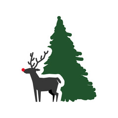 pine tree reindeer deer merry christmas celebration decoration icon. Flat and Isolated design. Vector illustration