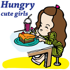 Hungry and thirsty girl vector character