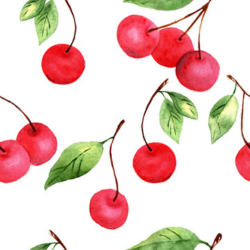 watercolor pattern of cherry berry on white