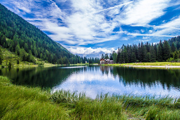 Fototapeta na wymiar The lake Nambino in the Alps, Trentino, Italy