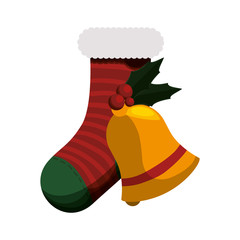 sock bell merry christmas celebration decoration icon. Flat and Isolated design. Vector illustration © djvstock