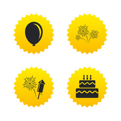 Birthday party icons. Cake and gift box symbol
