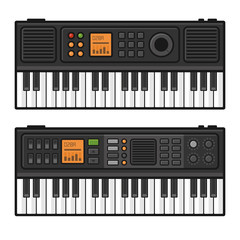 Piano Roll Digital Synthesizer. Midi Keyboard Set on White Background. Vector