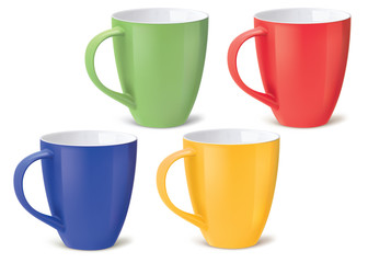 Colorful cups isolated on white. Vector illustration