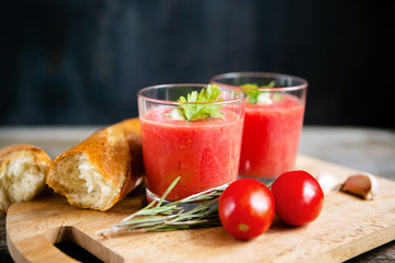 Soup gazpacho in a glass