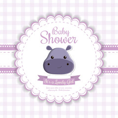 Obraz na płótnie Canvas hippo animal cartoon baby shower card celebration party icon. Colorful and flat design. Vector illustration