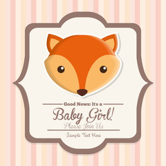 fox animal cartoon baby shower card celebration party icon. Colorful and striped design. Vector illustration