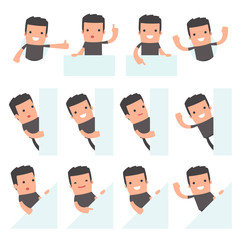 Set of Funny and Cheerful Character Bully holds and interacts wi