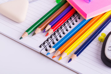 School supplies isolated on white background.