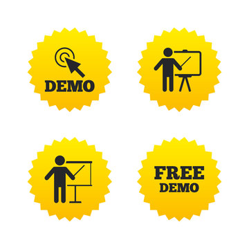 Demo with cursor icon. Presentation billboard