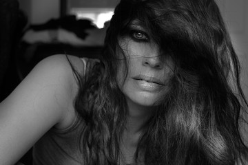 black and white portrait young woman wearing makeup