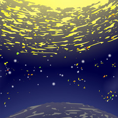Fototapeta na wymiar Space Background. Universe Filled with Stars. Natural Night Sky. Sun and Earth. Milky Way Galaxy.