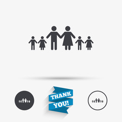 Complete large family with many children sign.