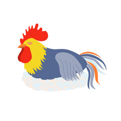 Sleeping Rooster. Cock in flat style.