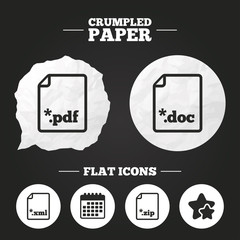 Document signs. File extensions symbols.