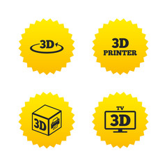 3d technology icons. Printer, rotation arrow.