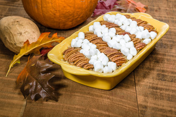 Sweet potato casserole dish with topping