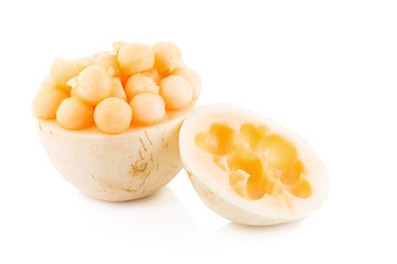 Cantaloupe melon balls on white Background