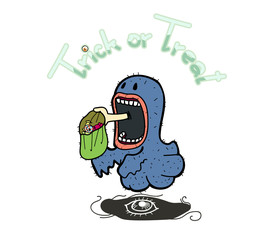 Little ghost happy in halloween hand draw vector cartoon illustration 