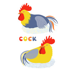 Two Sleeping Roosters. Cock in flat style.