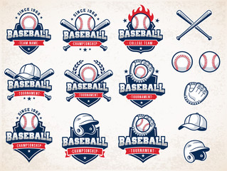 Fototapeta White, red and blue Vector Baseball logos obraz