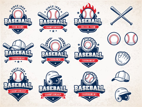 White, red and blue Vector Baseball logos
