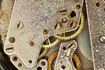Clock Mechanism with Gears taken Closeup.